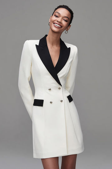 Ivory Peak Lapel Double Breasted Blazer Dress